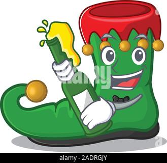 Cool elf Schuhe mit Bier Maskottchen Cartoon Stil Stock Vektor