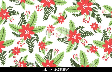 Schöne nahtlose Weihnachten Blumen Muster, Blatt Blume Zeichnung. Stock Vektor
