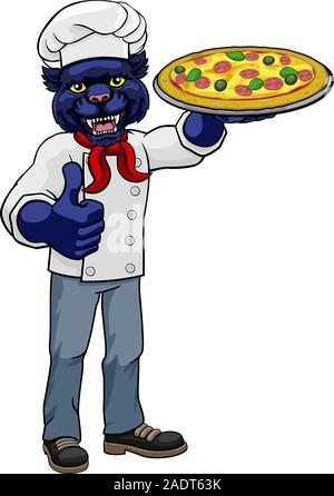 Panther Pizza Chef Cartoon Restaurant Maskottchen Stock Vektor