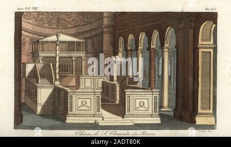 Das Interieur des 5. Jahrhunderts Basilika St. Clemens, San Clemente al Lateran, Rom. Chiesa di S. Clemente in Rom. Papierkörbe Kupferstich von Cremi von Giulio Ferrario's Kostüme Antike und Moderne der Völker der Welt, Il Kostüm Antico e Moderno, Florenz, 1844. Stockfoto