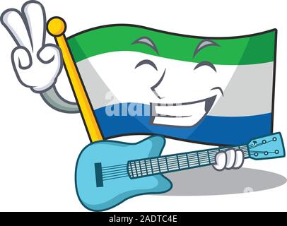 Coole Flagge Sierra Leone Zeichentrickfigur Leistung mit Gitarre Abendmahl Stock Vektor