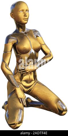 Golden metallische Android weiblichen Futuristische künstliche Intelligenz 3D-Darstellung verwendet Stockfoto