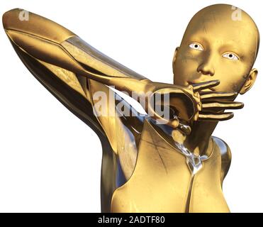 Golden metallische Android weiblichen Futuristische künstliche Intelligenz 3D-Darstellung verwendet Stockfoto