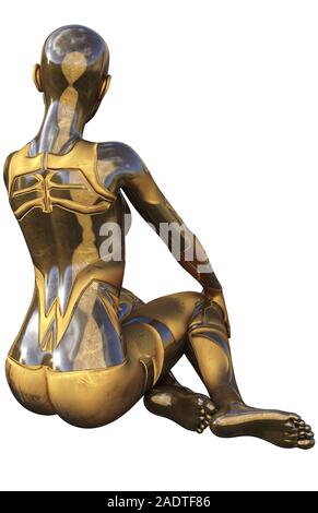 Golden metallische Android weiblichen Futuristische künstliche Intelligenz 3D-Darstellung verwendet Stockfoto