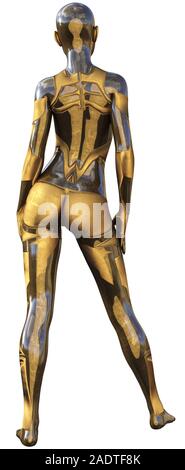 Golden metallische Android weiblichen Futuristische künstliche Intelligenz 3D-Darstellung verwendet Stockfoto