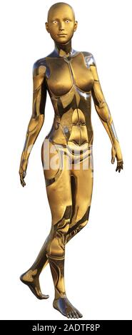 Golden metallische Android weiblichen Futuristische künstliche Intelligenz 3D-Darstellung verwendet Stockfoto