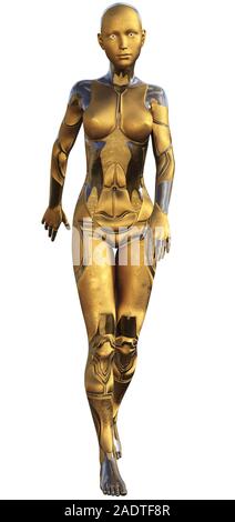 Golden metallische Android weiblichen Futuristische künstliche Intelligenz 3D-Darstellung verwendet Stockfoto