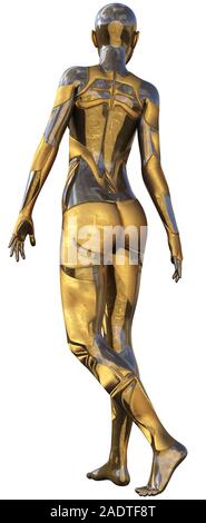 Golden metallische Android weiblichen Futuristische künstliche Intelligenz 3D-Darstellung verwendet Stockfoto