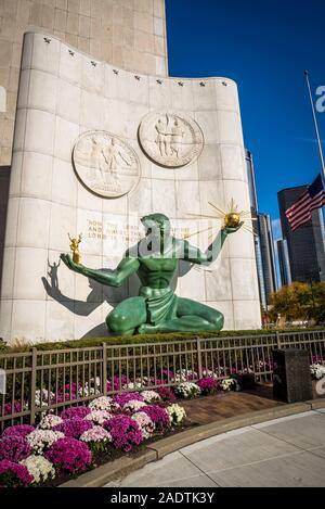 Der Geist von Detroit, Iconic 26-ft.-hohe Bronzestatue am Coleman A. Junge städtische Zentrum, von Marshall Fredericks, Detroit, Michigan, USA Stockfoto