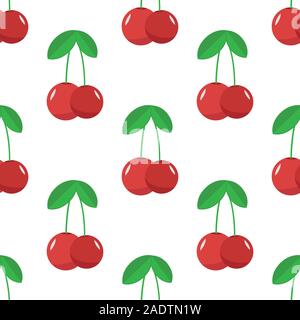 Nahtlose reife rote Kirsche Beerenfrucht vektor Muster auf weißem Hintergrund. Stoff oder Geschenkpapier minimalistischem Design. Stock Vektor