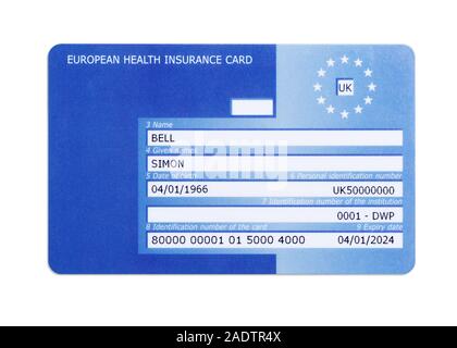 Eine europäische Krankenversicherungskarte ehic auf weißem Hintergrund ...
