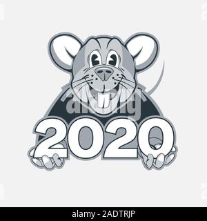 Lächelnd, lustige Cartoon Ratte als Symbol für das Neue Jahr 2020 Stock Vektor