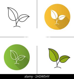 Eco-Symbol. Flache Bauweise, lineare und Farbe Stile. Ökologie. Wachsende Pflanze mit Blättern. Isolierte Vektorgrafiken Stock Vektor