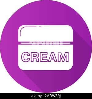 Face Cream jar flache Bauweise lange Schatten Symbol. Kosmetik. Vektor silhouette Symbol Stock Vektor