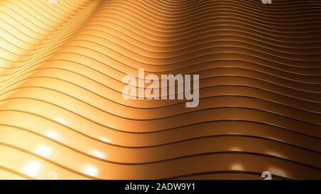 Golden schöne bunte 3D-Hintergrund mit glatten Linien und Wellen von Metall. 3D-Rendering, 3D-Darstellung. Stockfoto