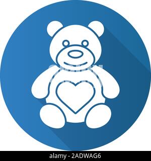 Teddy mit Herz Form. Flache Bauweise lange Schatten Symbol. Vektor silhouette Symbol Stock Vektor