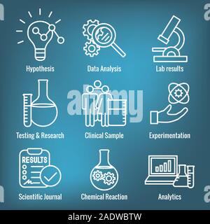 Wissenschaftliche Prozess Icon Set - Hypothese, Analyse, etc. Stock Vektor