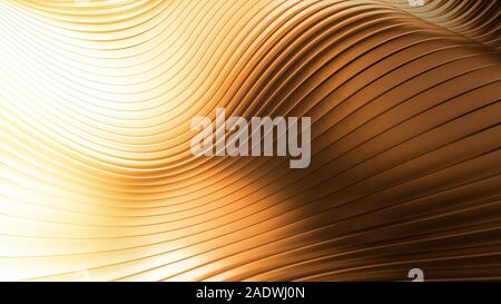 Golden schöne bunte 3D-Hintergrund mit glatten Linien und Wellen von Metall. 3D-Rendering, 3D-Darstellung. Stockfoto