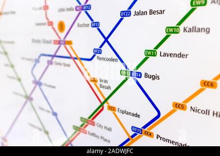 Singapur-25 FEB 2018: Singapur bunte mrt Route Map board closeup Stockfoto