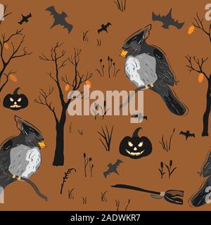 Nahtlose Muster mit Halloween Zeichen. Schönes Design. Im skandinavischen Stil. Stock Vektor