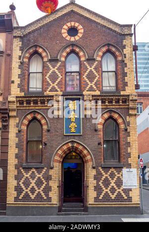 Little Bourke Street Chinatown Unionskirche chinesischen Evangelium Halle Beispiel polychromen Mauerwerk Melbourne, Victoria, Australien. Stockfoto
