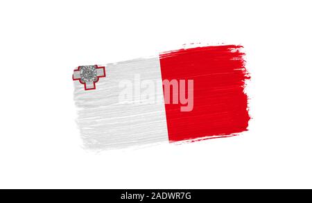 Gemalt Flagge von Malta auf weißem Hintergrund Stockfoto