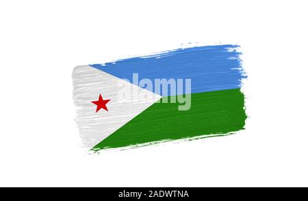 Gemalt Flagge Dschibuti auf weißem Hintergrund Stockfoto