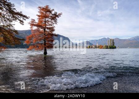 Pescatori Insel (Fischer's Island) wie Isola Bella, Lago Maggiore, Verbano-Cusio-Ossola Provinz, Region Piemont, Italien gesehen Stockfoto