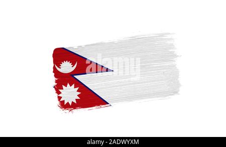 Gemalt Flagge Nepal auf weißem Hintergrund Stockfoto