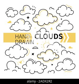 Hand gezeichnete Wolken Sammlung - Satz von Vector Linear Elemente Stock Vektor