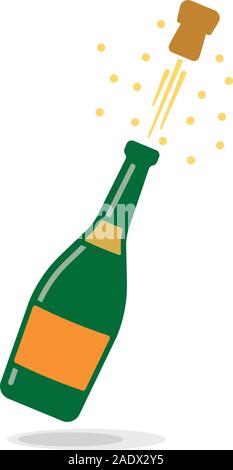 Knallende Champagnerflasche isoliert cartoon Vector Illustration Stock Vektor