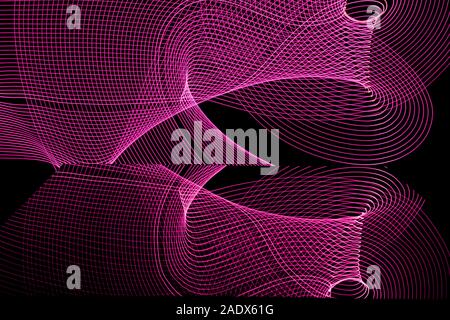 Helles Neon Linie entworfen, Hintergrund, Schuß mit langen Belichtungszeit. Moderne Hintergrund in Zeilen Stil. Abstrakte, kreative Wirkung, Textur mit Beleuchtung, Kunst der Farben Kombination. Künstlerische Wahl der Formen. Stockfoto