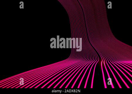 Helles Neon Linie entworfen, Hintergrund, Schuß mit langen Belichtungszeit. Moderne Hintergrund in Zeilen Stil. Abstrakte, kreative Wirkung, Textur mit Beleuchtung, Kunst der Farben Kombination. Künstlerische Wahl der Formen. Stockfoto