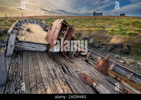 Altes Fischerboot, Insel Flatey, Westfjorde, Island Stockfoto