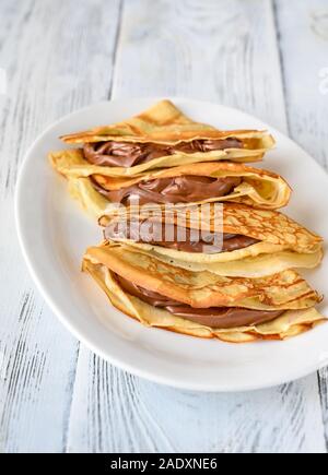 Crepes mit Schokoladencreme Nahaufnahme Stockfoto