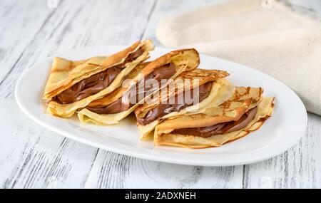 Crepes mit Schokoladencreme Nahaufnahme Stockfoto