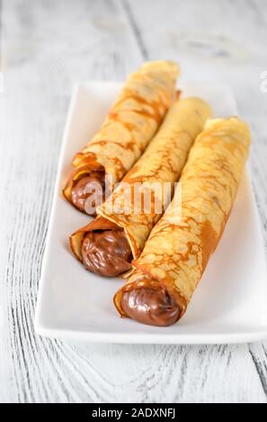 Crepes mit Schokoladencreme Nahaufnahme Stockfoto