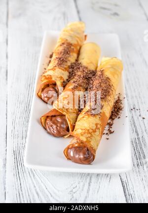 Crepes mit Schokoladencreme Nahaufnahme Stockfoto