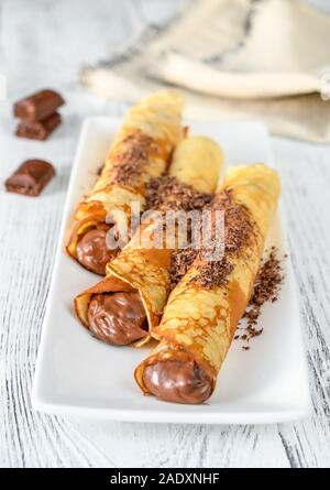 Crepes mit Schokoladencreme Nahaufnahme Stockfoto