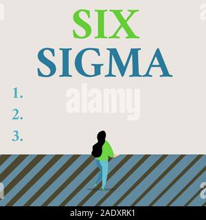 Schreiben Hinweis mit Six Sigma. Business Konzept für Satz von analysisagement Techniken zur Business Process langen Frisur Frau st zu verbessern. Stockfoto