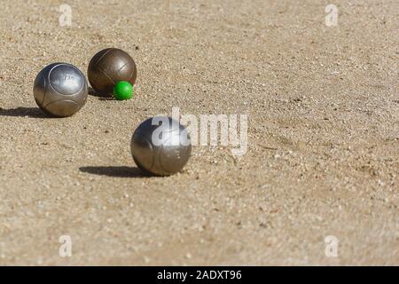 Boccia Kugeln auf dem Spiel, während dem Spiel gespielt wird Stockfoto