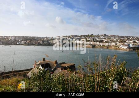 Falmouth von oben New Quay, Hitzegefühl, Penryn Fluss, Cornwall, Großbritannien Stockfoto