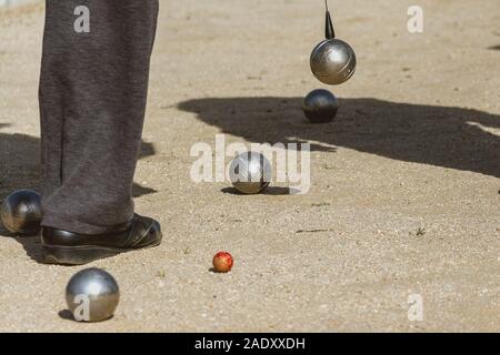 Boccia Kugeln auf dem Spiel, während dem Spiel gespielt wird Stockfoto