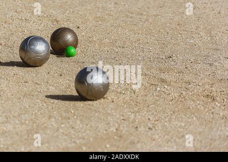 Boccia Kugeln auf dem Spiel, während dem Spiel gespielt wird Stockfoto