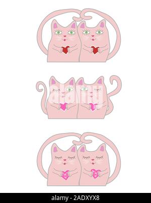 Große lustige rosa Katze. Konzept der Liebe und Magie. Stock Vektor