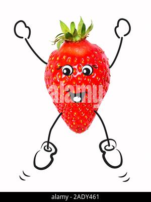 Erdbeeren mit Zeichentrickfiguren Stockfoto