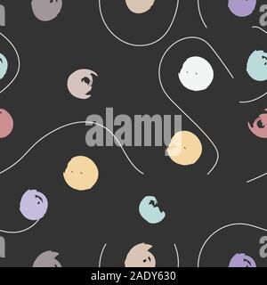 Nahtlose Muster auf grunge Hintergrund mit bunten Punkten, Farbe spritzt, Kurven, Kreise, Tinte, Bürste usw. Hand gezeichnet. Toll für Wand Kunst Desig Stock Vektor