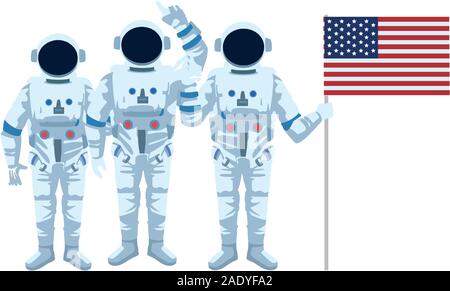 Gruppe von Astronauten mit us flag Icon, farbenfrohes Design Stock Vektor