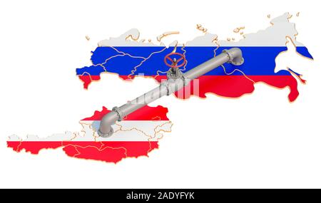 Russia-Austria Gas Pipeline, 3D-Rendering auf weißem Hintergrund Stockfoto