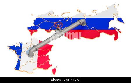 Russia-France Gas Pipeline, 3D-Rendering auf weißem Hintergrund Stockfoto